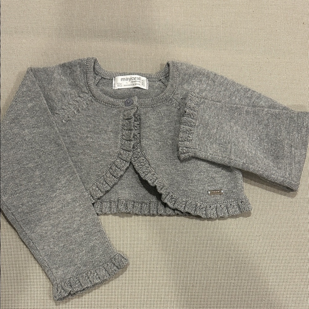 Mayoral Gray Cotton Blend Ruffle Cardigan Infant Size 12 Months